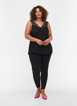 Top with lace and an elasticated hem , Black, Model image number 2