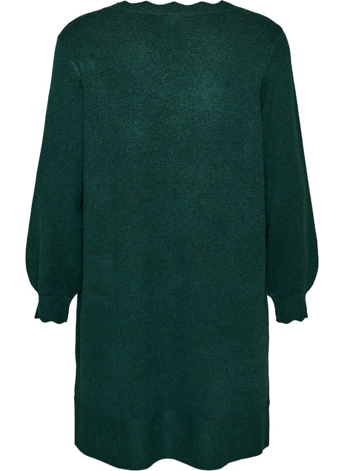 Short knitted dress with wavy hem and slits, Green, Packshot image number 1