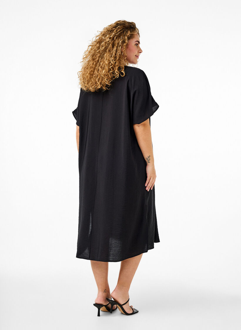 V-neck dress in viscose, Black, Model image number 1