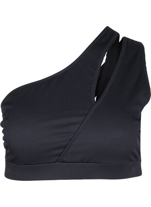 One shoulder ribbed bikini top, Black, Packshot image number 0