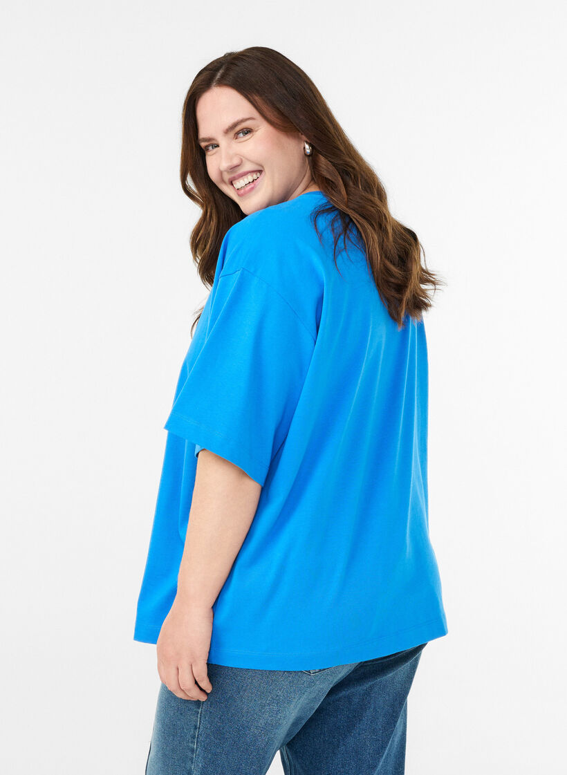Oversized T-shirt with half sleeves, Blue, Model image number 1