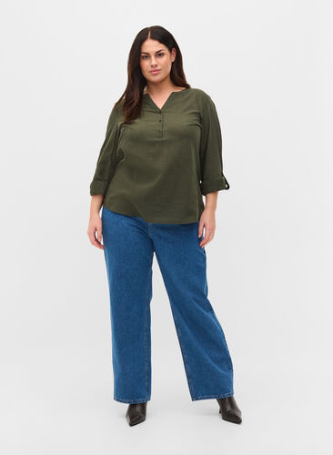 High-waisted straight leg jeans, Blue denim, Model image number 0