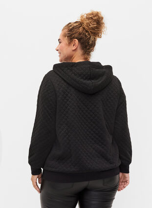 Zipped hoodie with quilted pattern, Black, Model image number 1