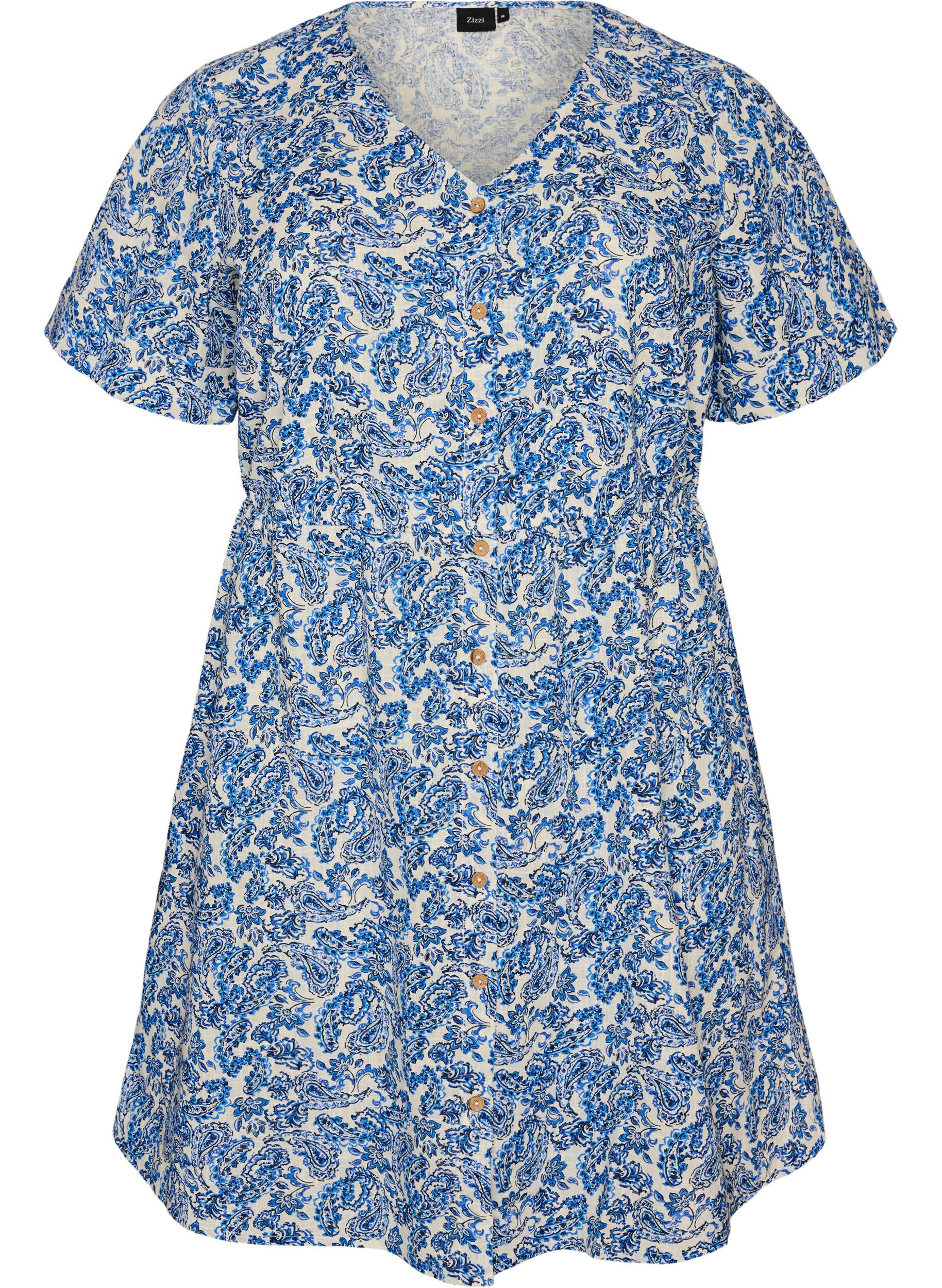 ZizzifashionShort cotton dress with floral print, Blue, Packshot image number 0