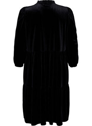 Velvet dress with ruffle collar and 3/4 sleeves, Black, Packshot image number 1