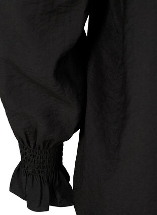 Long-sleeved viscose blouse with ruffle details, Black, Packshot image number 3