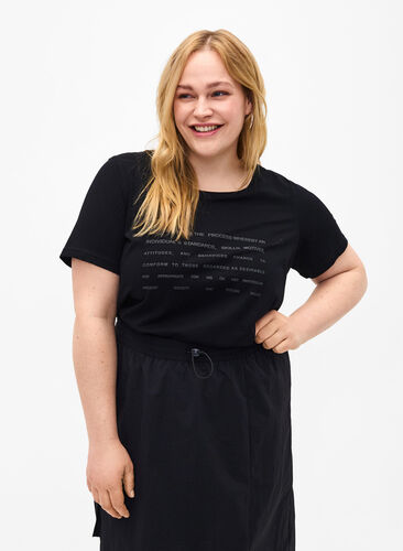 T-shirt with text motif, Black W. Black, Model image number 0