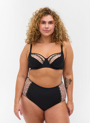 High-waisted patterned knickers, Black, Model image number 0