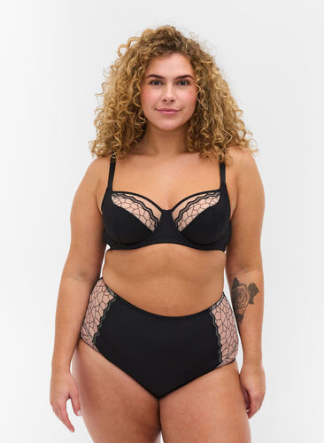 High-waisted patterned knickers, Black, Model image number 0