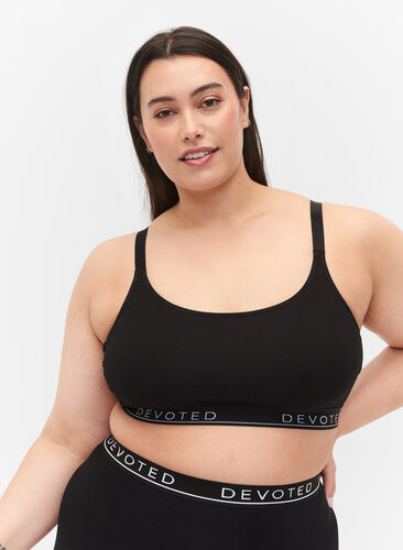 Cotton bra with adjustable straps, Black, Model image number 0
