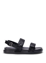 Wide fit glitter sandal with Velcro closure, Black Glitter, Packshot