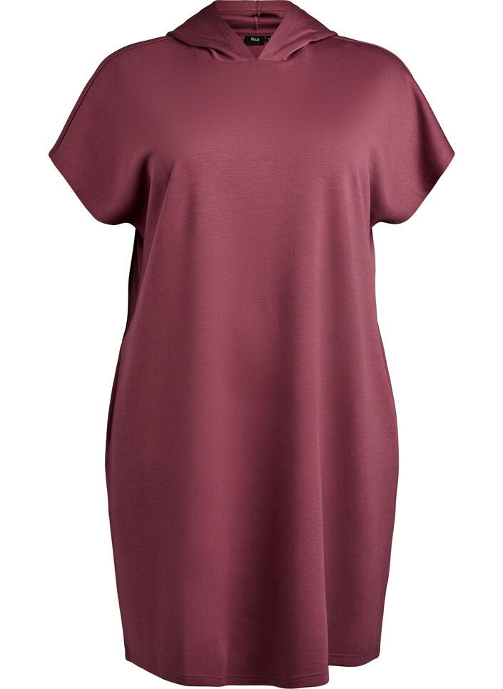 Short sleeve sweat dress in modal mix, Brown, Packshot image number 0