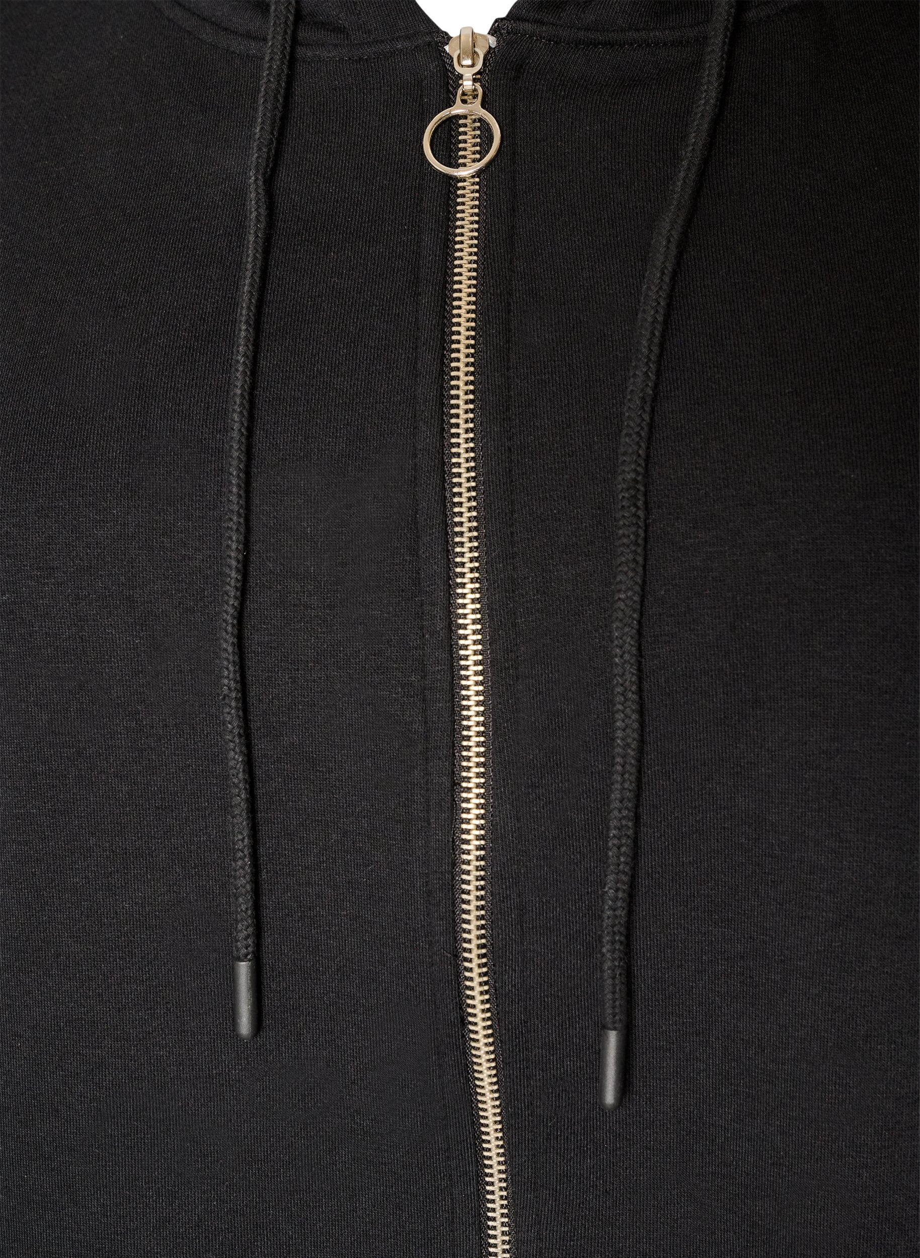 ZizzifashionLong hooded cardigan with zipper, Black, Packshot image number 2