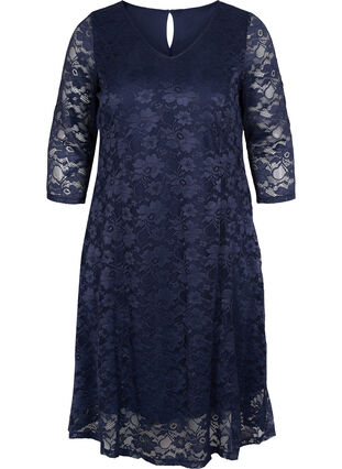 Lace dress with 3/4 sleeves, Navy Blazer, Packshot image number 0