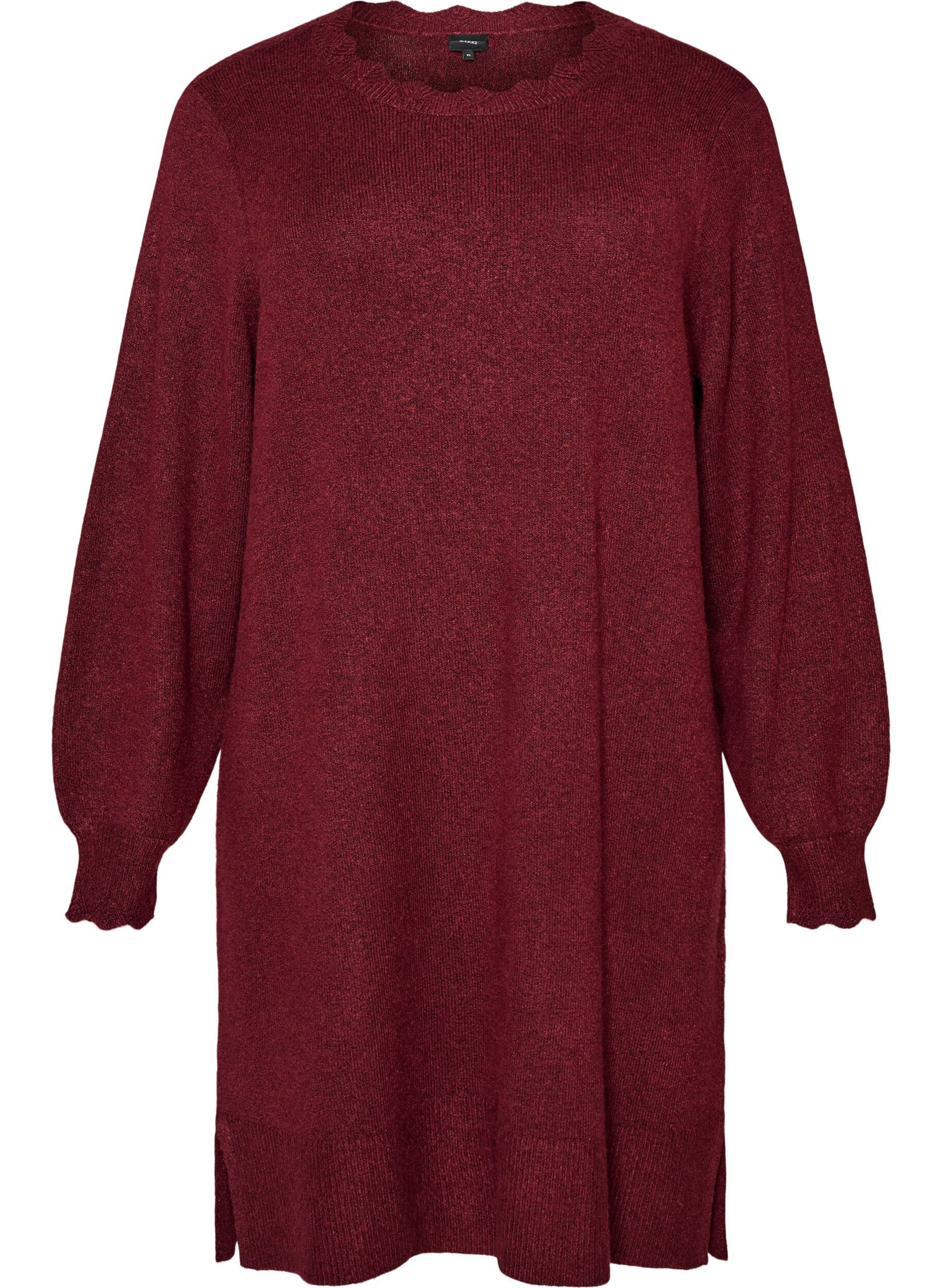 ZizzifashionShort knitted dress with wavy hem and slits, Red, Packshot image number 0