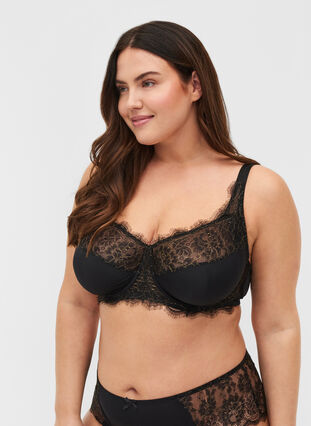 Underwire Emma bra with lace and lurex, Black, Model image number 0