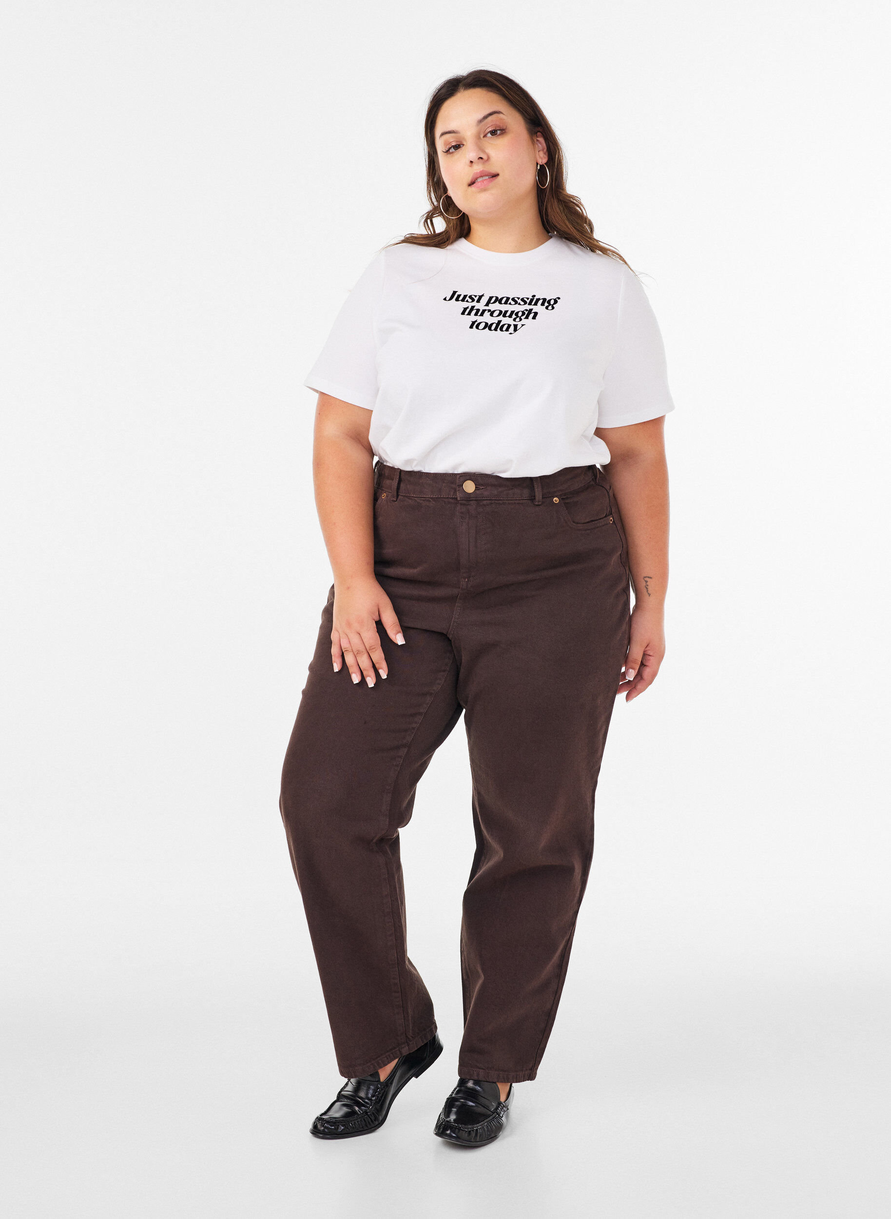 ZizzifashionCotton T-shirt with text print, White, Model image number 1