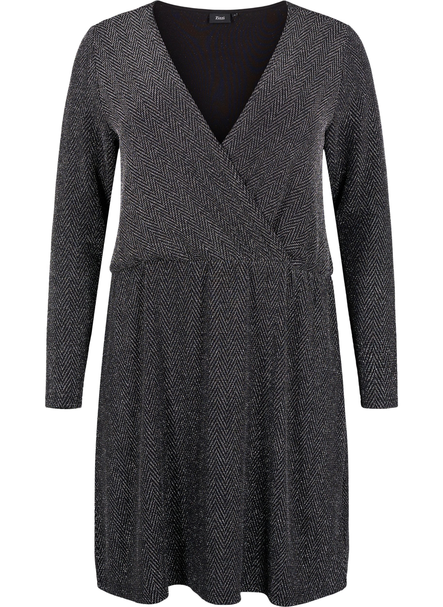 Zizzifashion Glitter dress with zigzag pattern, Silver ZigZagShimmer, Packshot image number 0