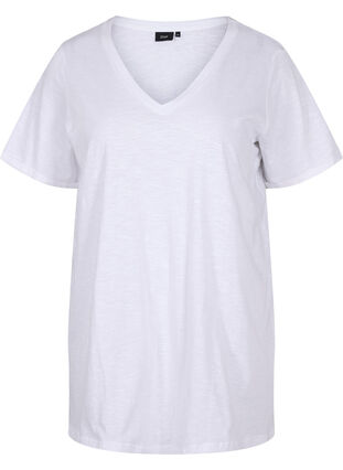 Single colour oversized t-shirt with v-neck, Bright White, Packshot image number 0