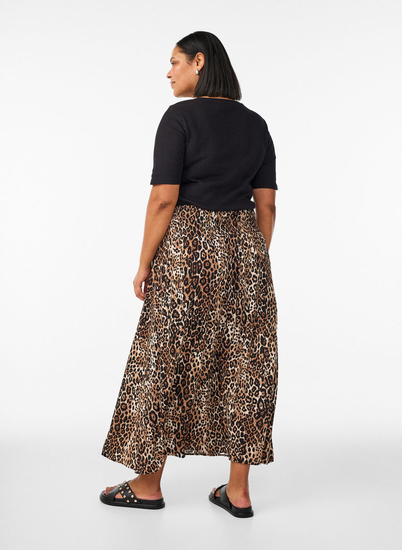 Viscose maxi skirt with smocking, Brown, Model image number 1