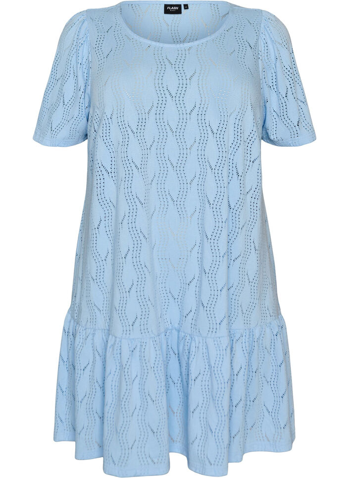 Short jersey dress with eyelet pattern, Light Blue, Packshot image number 0