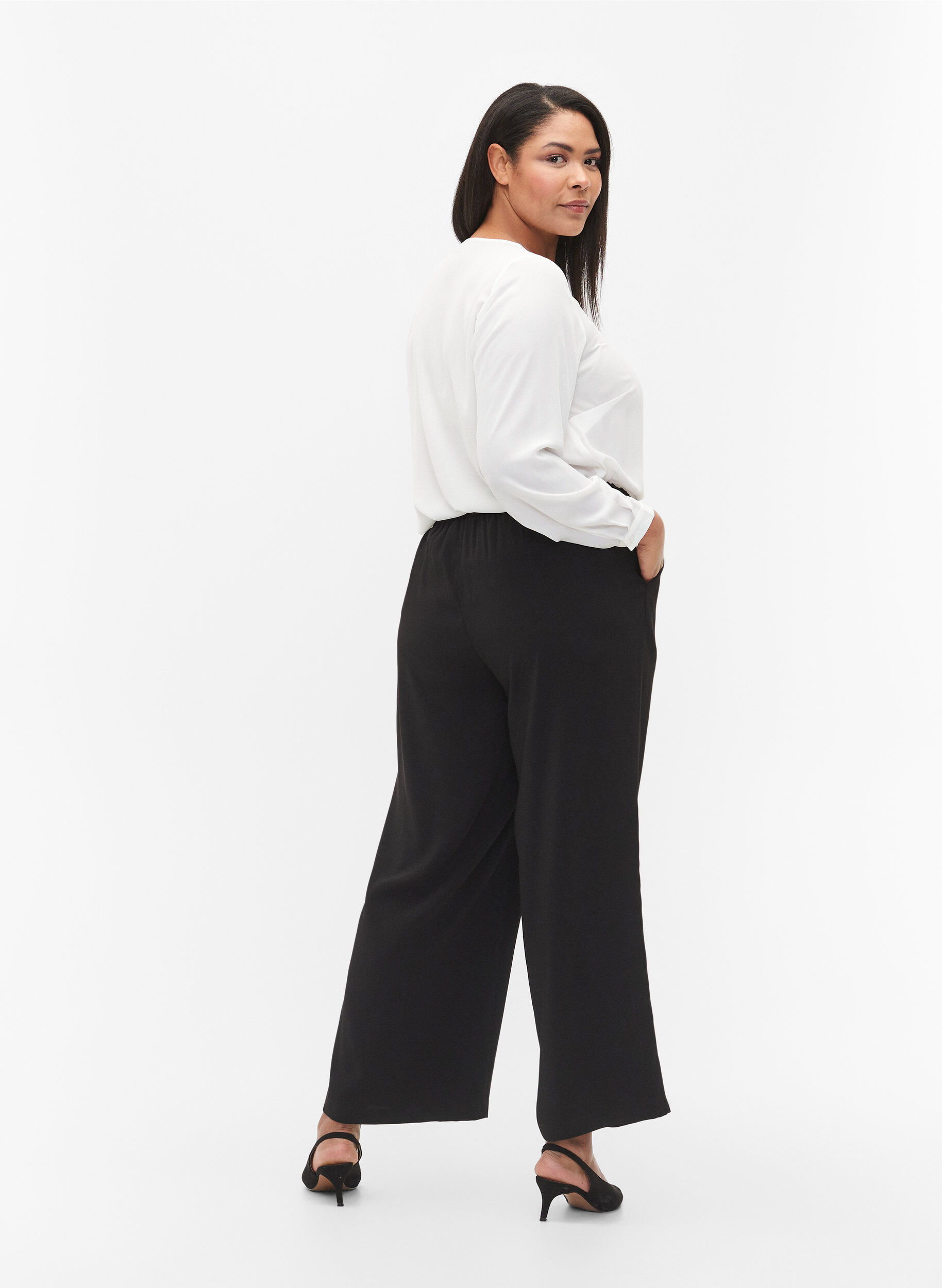 Zizzifashion Flared trousers with pockets, Black, Model image number 1