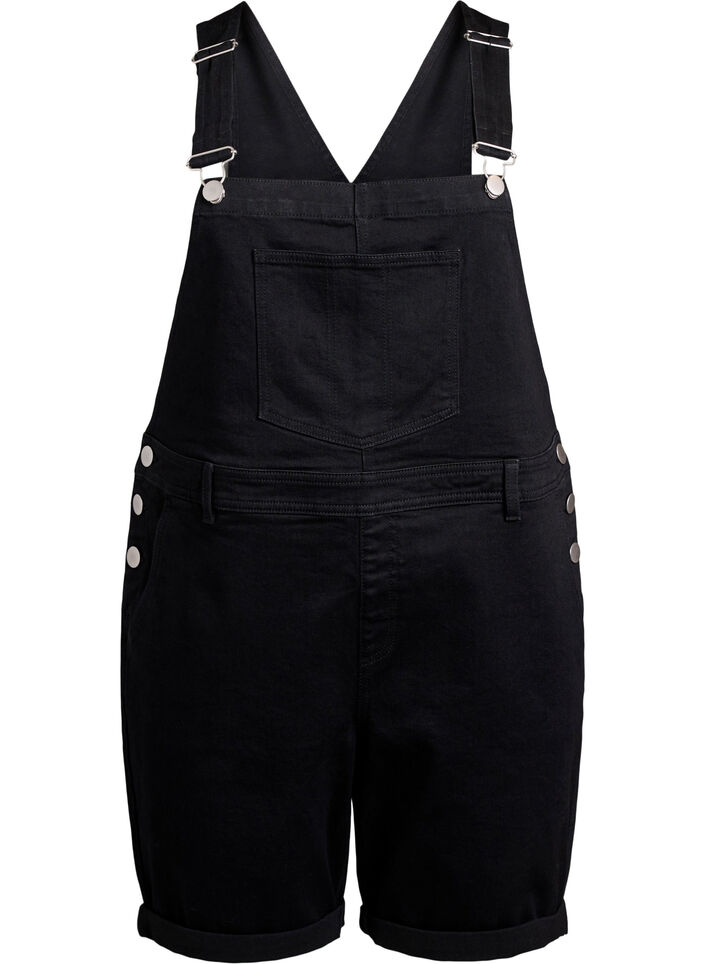 Denim overalls shorts, Black, Packshot image number 0