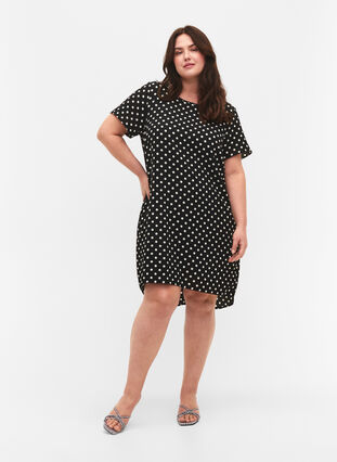 Dress with short sleeves, Black w. Dots, Model image number 2