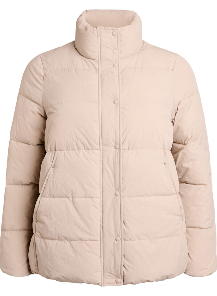 Short padded puffer jacket with a high neck, Beige, Packshot image number 0