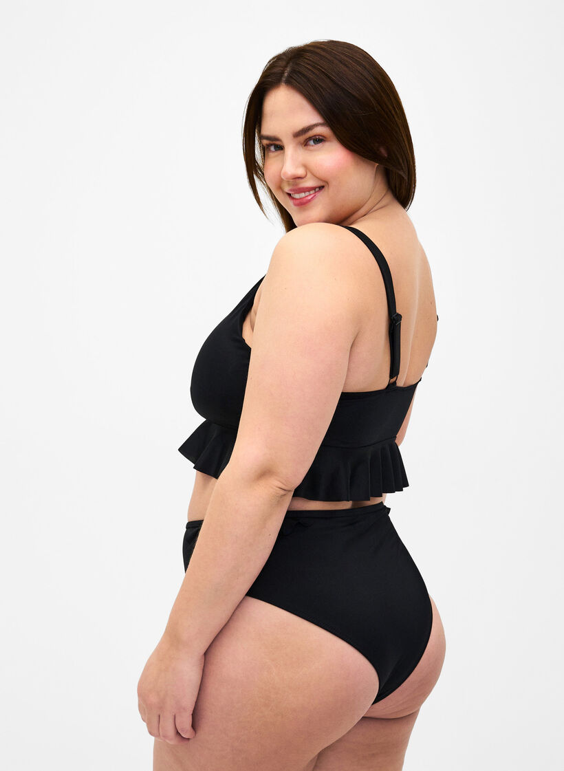 Bikini briefs with ruffles, Black, Model image number 1