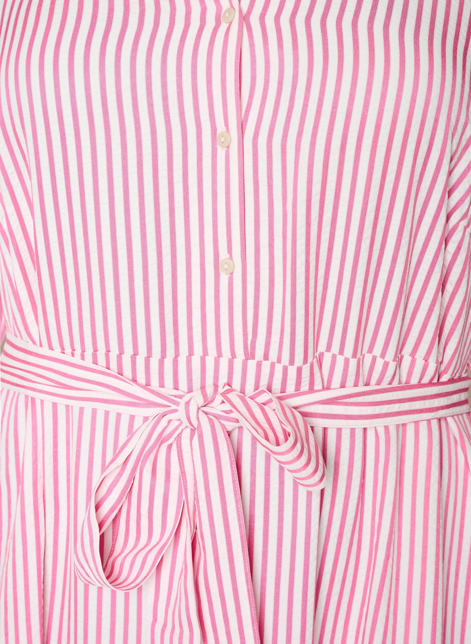 ZizzifashionAnkle-length shirt dress with tie belt and stripes, Pink, Packshot image number 2