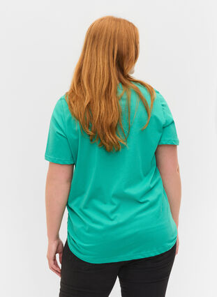 Short-sleeved cotton t-shirt with print, Sea Green, Model image number 1