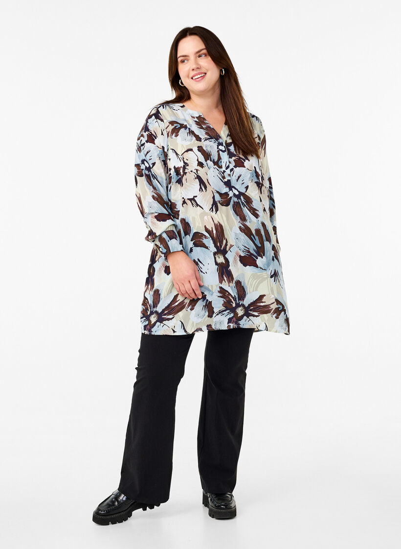 Long-sleeved tunic with print, Grey Flower AOP, Model image number 2