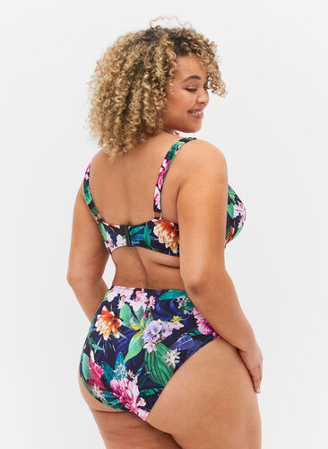 Bikini bottoms with a high waist, Flower Print, Model image number 1
