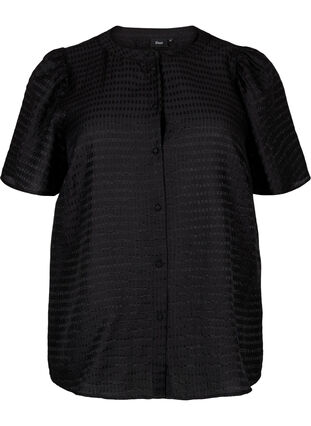 Lyocell shirt blouse with texture, Black, Packshot image number 0