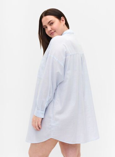 Striped nightdress in cotton, White w. Blue Stripe, Model image number 1