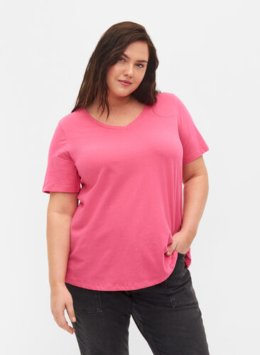 Basic plain cotton t-shirt, Hot Pink, Model image number 0