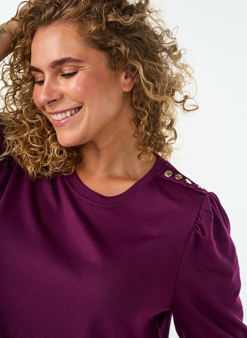 Blouse with button detail and short puff sleeves, Dark Bordeaux, Model image number 3