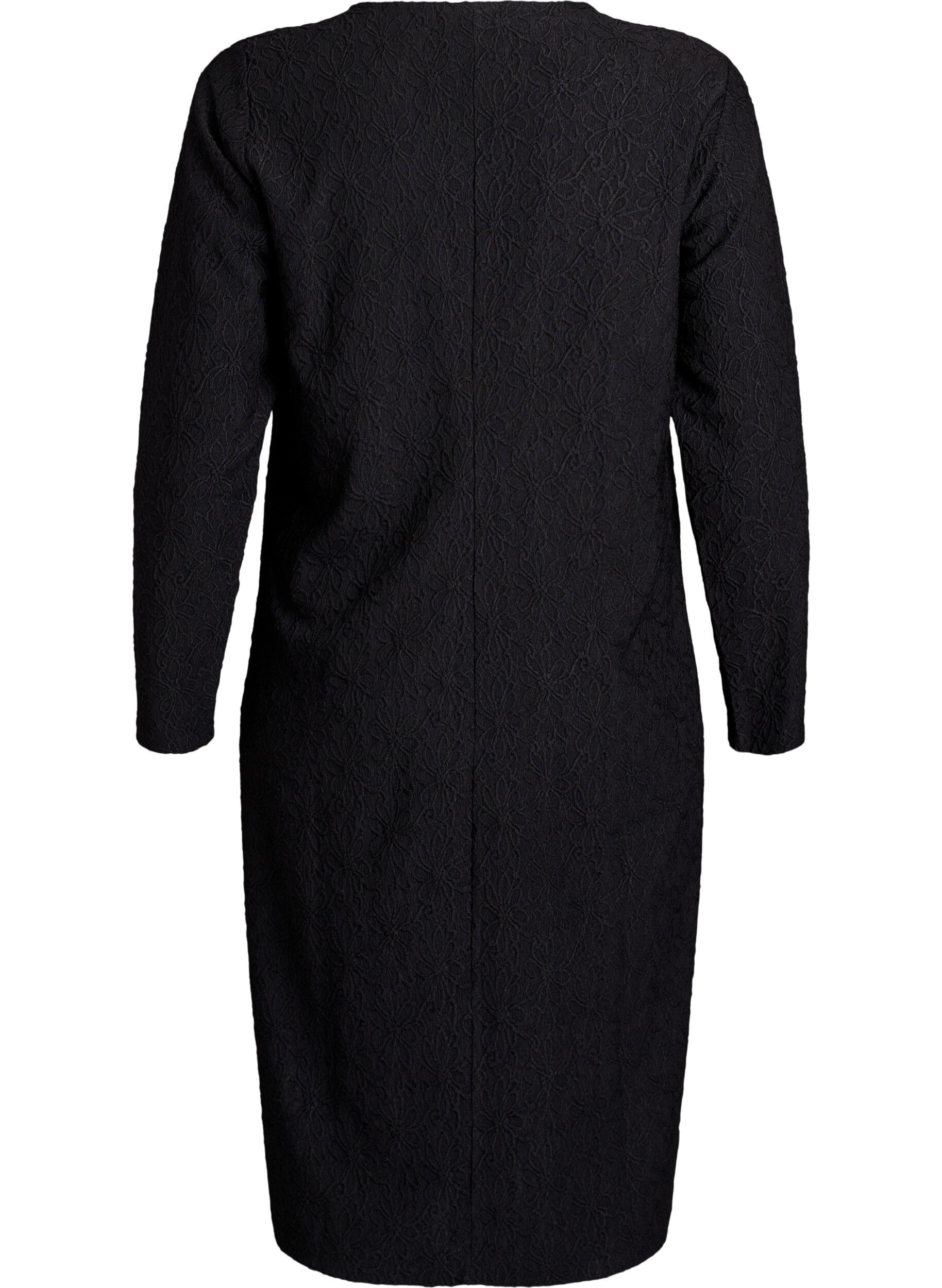 Zizzifashion Floral textured dress with long sleeves, Black, Packshot image number 1