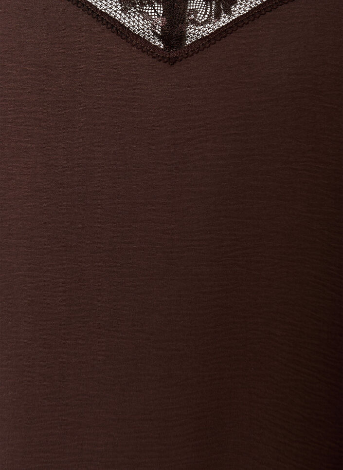 Cami top with a V-neck and lace trim, Brown, Packshot image number 2