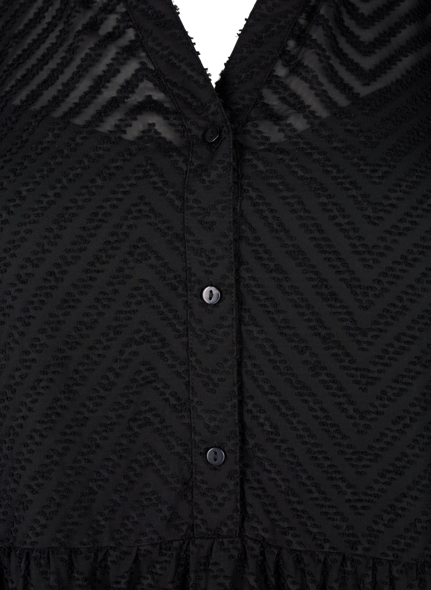 Zizzifashion Textured short dress with a ruffle collar, Black, Packshot image number 2