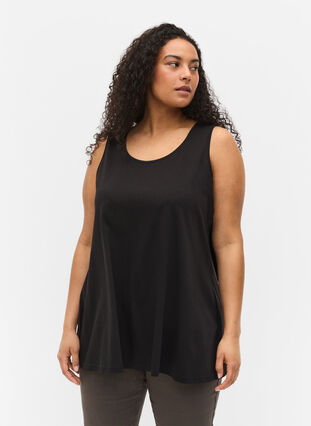 Cotton top with rounded neckline, Black Solid, Model image number 0