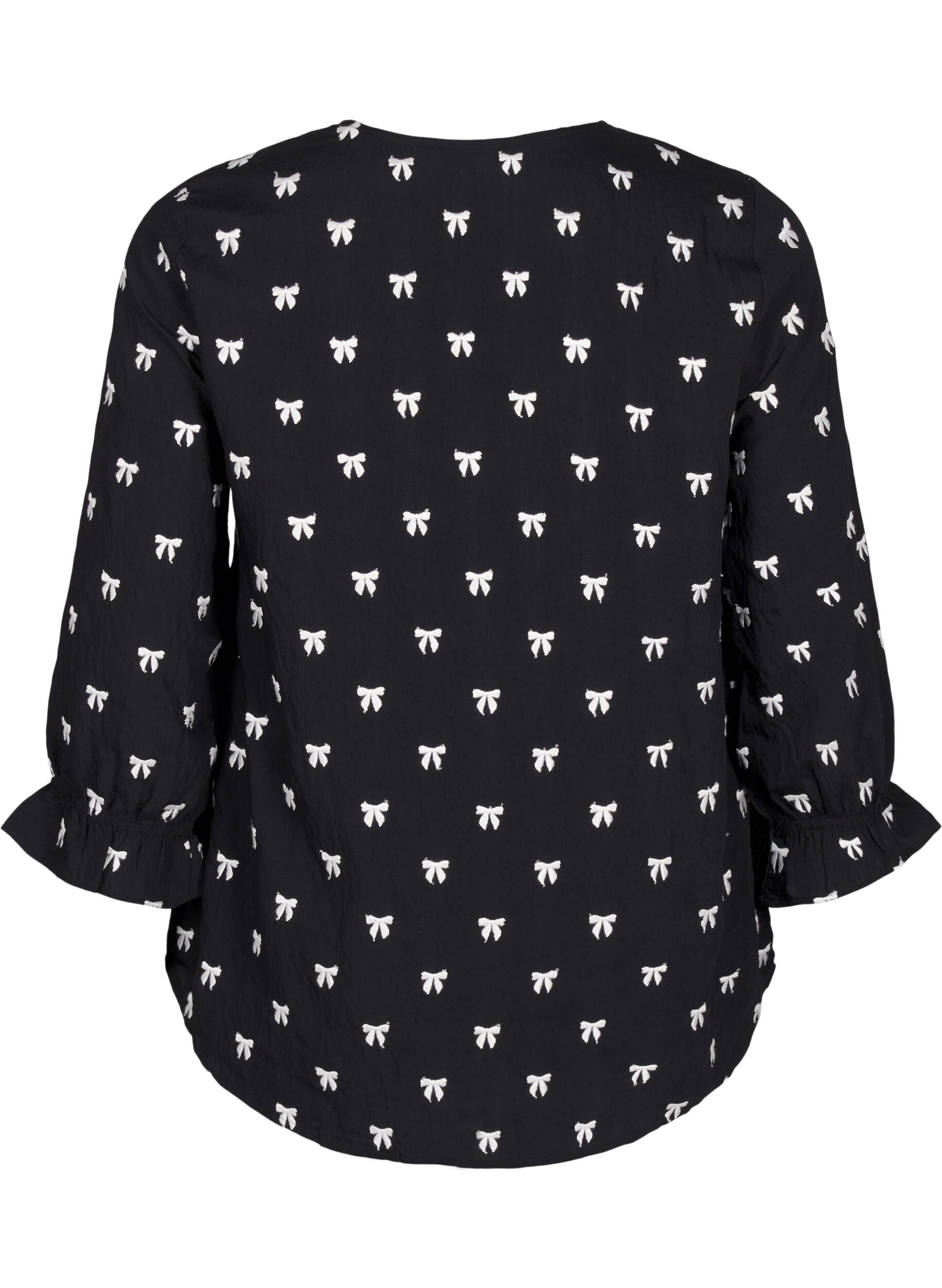 Zizzifashion Blouse with bows and 3/4 sleeves, Black White Bow, Packshot image number 1