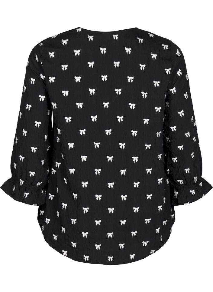 Blouse with bows and 3/4 sleeves, Black White Bow, Packshot image number 1