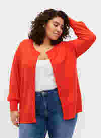 Ribbed cardigan with button closure, Poppy Red, Model