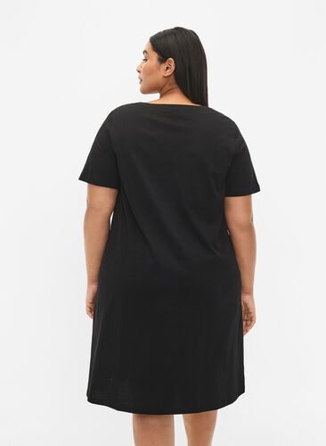 Organic cotton nightdress with V-neck (GOTS), Black Offline, Model image number 1