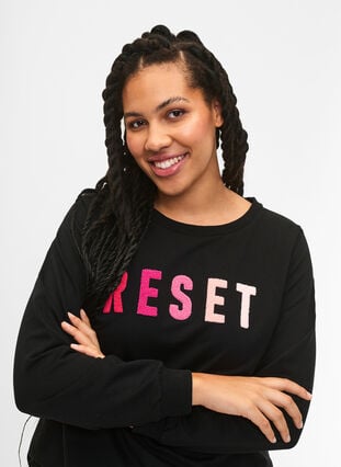 Sweatshirt with text, Black W. Reset, Model image number 2