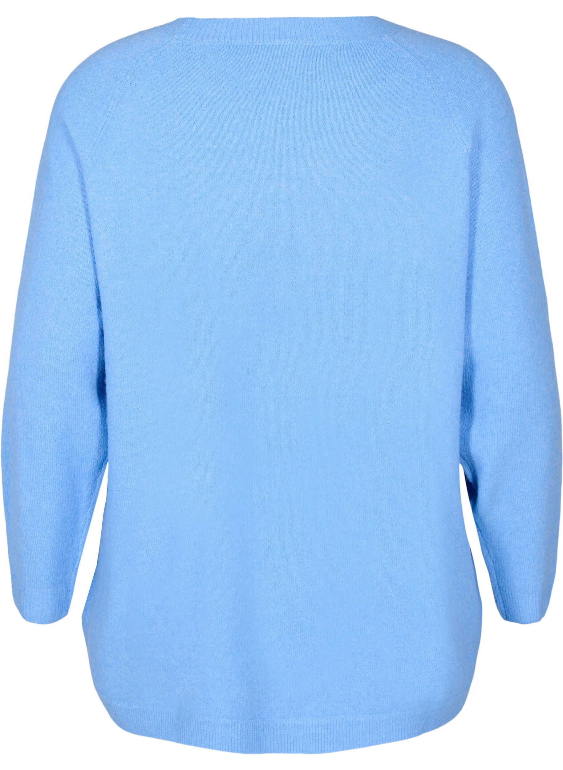 Zizzifashion Long knitted blouse with button detail at the side, Della R. Blue Mel., Packshot image number 1