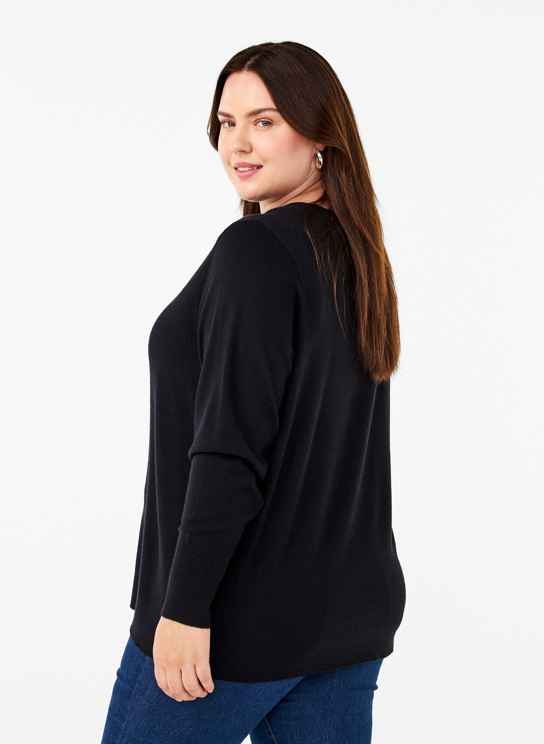 Zizzifashion FLASH - Knitted blouse with a round neck, Black, Model image number 2