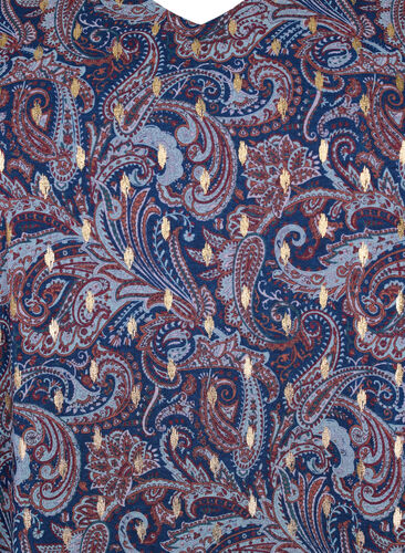 Paisley blouse with long sleeves and v neck, Blue Paisley AOP, Packshot image number 2